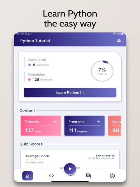 Learn Python - OnePercent - عکس برنامه موبایلی اندروید