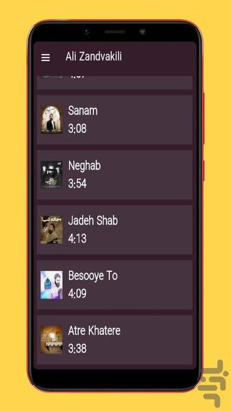 آهنگ های علی زندوکیلی |غیررسمی - Image screenshot of android app