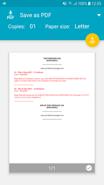 Print Text Messages - Image screenshot of android app