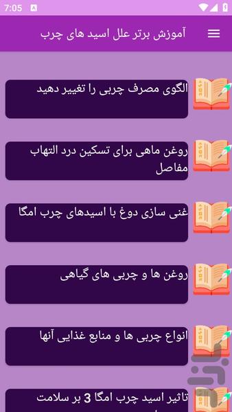 آموزش های علل اسید چرب - عکس برنامه موبایلی اندروید