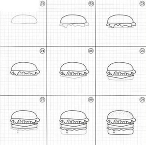 how to draw a hamburger step by step