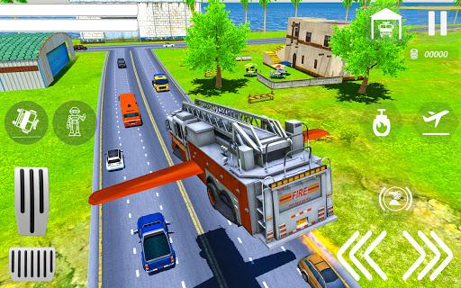 Flying Robot Fire Truck Game - Gameplay image of android game