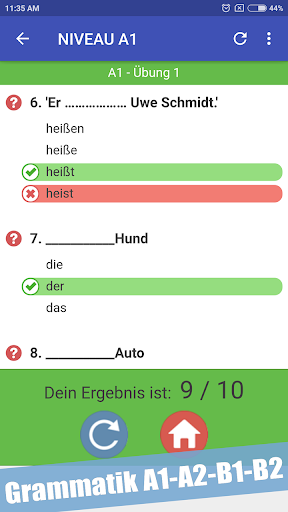 Test zur Deutsch Grammatik A1-A2-B1-B2 - Image screenshot of android app