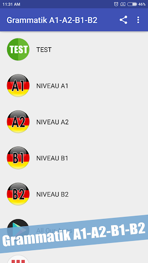 Test zur Deutsch Grammatik A1-A2-B1-B2 - Image screenshot of android app