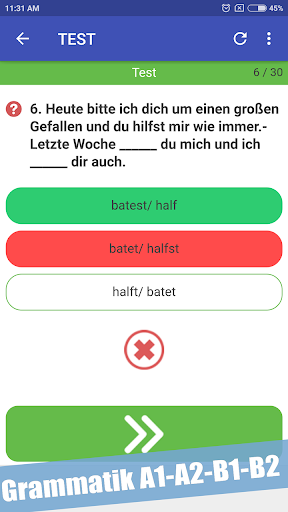 Test zur Deutsch Grammatik A1-A2-B1-B2 - Image screenshot of android app