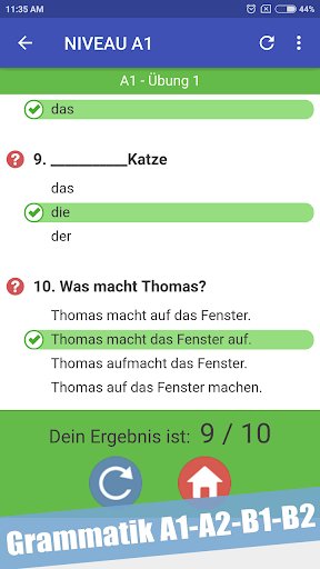 Test zur Deutsch Grammatik A1-A2-B1-B2 - Image screenshot of android app