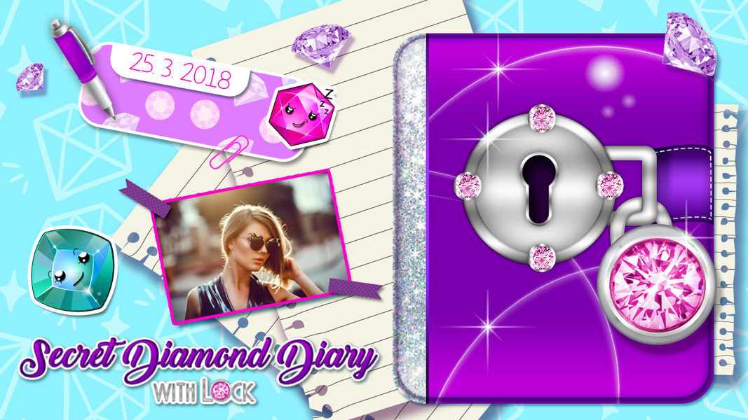 Secret Diamond Diary with Lock - عکس برنامه موبایلی اندروید