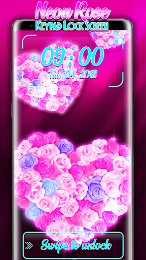 Neon Rose Keypad Lock Screen - Image screenshot of android app