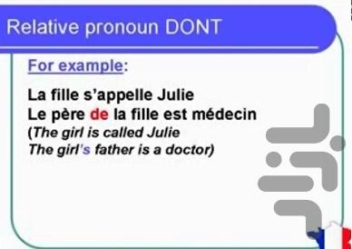 تلفظ، ضمایر و حروف اضافه فرانسوی - Image screenshot of android app