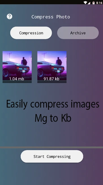 Compress Photo Size MB To KB - عکس برنامه موبایلی اندروید