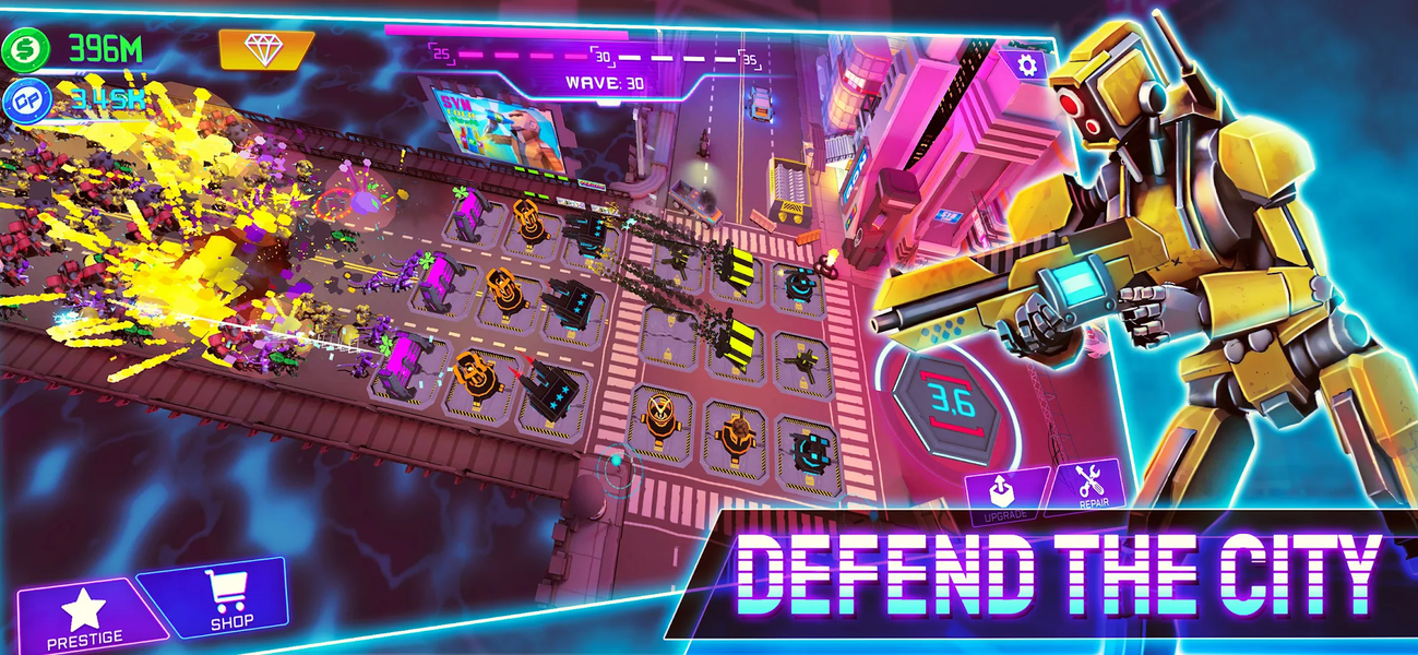 Cyber Fusion Idle Merge Defend - Gameplay image of android game