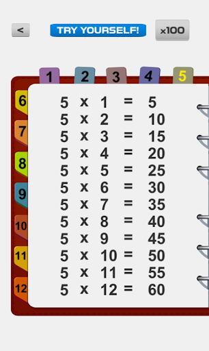 Multiplication table to 100 - Image screenshot of android app