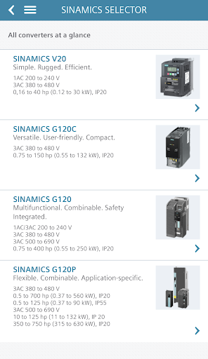 SINAMICS SELECTOR - عکس برنامه موبایلی اندروید