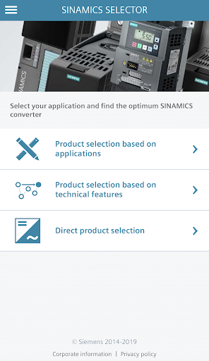 SINAMICS SELECTOR - Image screenshot of android app