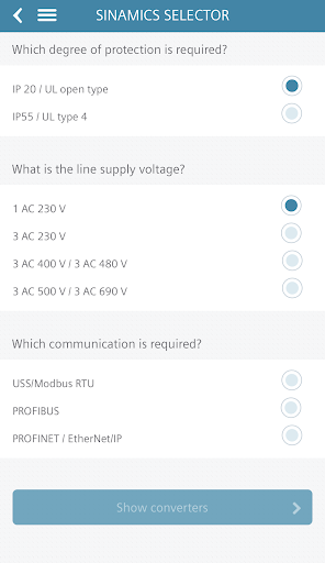 SINAMICS SELECTOR - عکس برنامه موبایلی اندروید