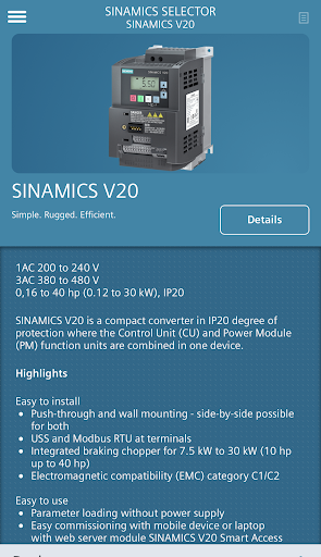 SINAMICS SELECTOR - عکس برنامه موبایلی اندروید
