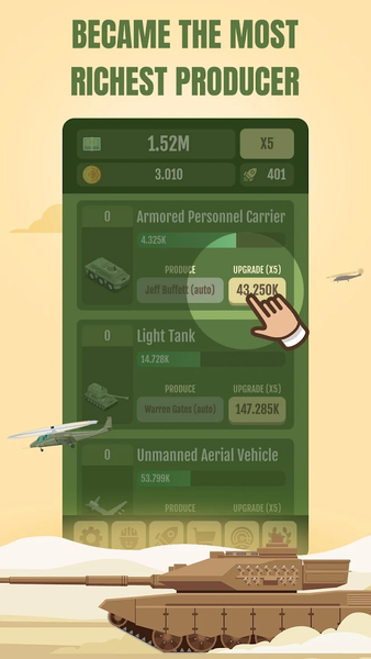 Idle Army Vehicle Tycoon - Idl - Gameplay image of android game