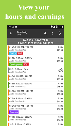 Timesheet - Work Hours Tracker - Image screenshot of android app