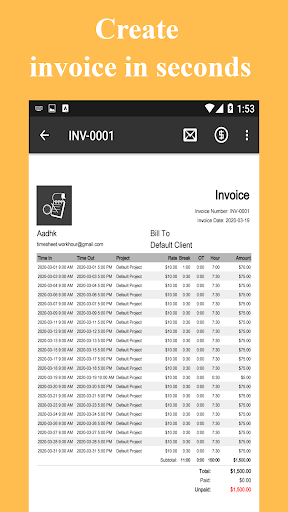 Timesheet - Work Hours Tracker - Image screenshot of android app