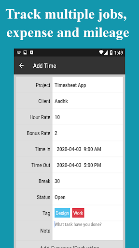 Timesheet - Work Hours Tracker - Image screenshot of android app