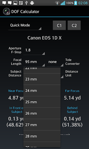 DOF Calculator - Image screenshot of android app