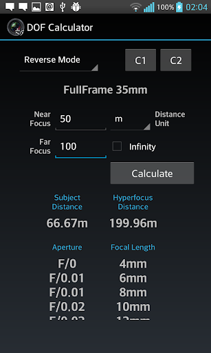 DOF Calculator - Image screenshot of android app