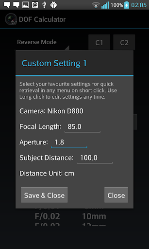 DOF Calculator - Image screenshot of android app