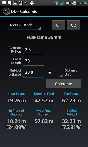 DOF Calculator - عکس برنامه موبایلی اندروید