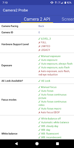 Camera2 API Probe - Image screenshot of android app