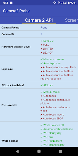 Camera2 API Probe - Image screenshot of android app