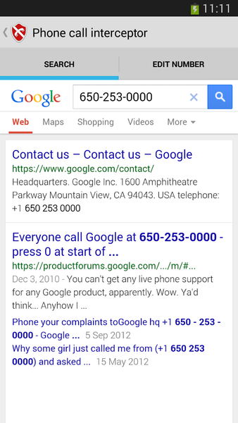 Intercept phone calls - Image screenshot of android app