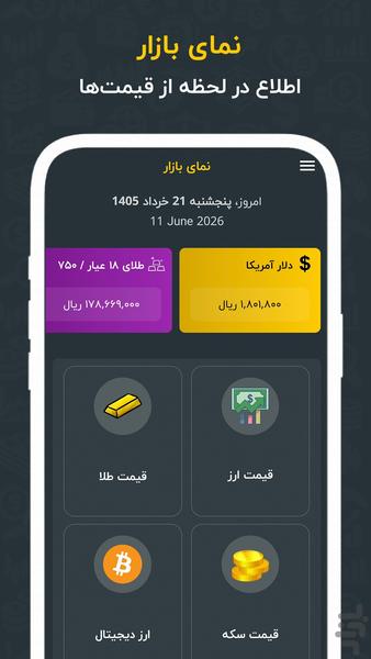 نمای بازار - قیمت لحظه ای ارز - عکس برنامه موبایلی اندروید