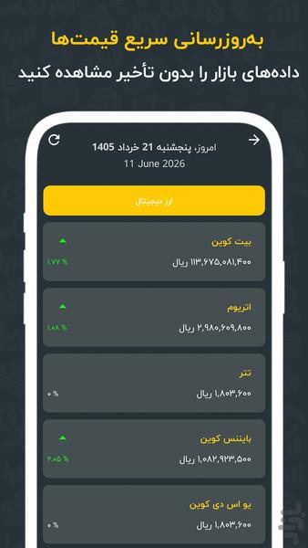 نمای بازار - قیمت لحظه ای ارز - عکس برنامه موبایلی اندروید