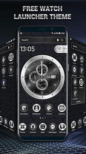 Black Analog Clock Launcher Theme 2019 - Image screenshot of android app