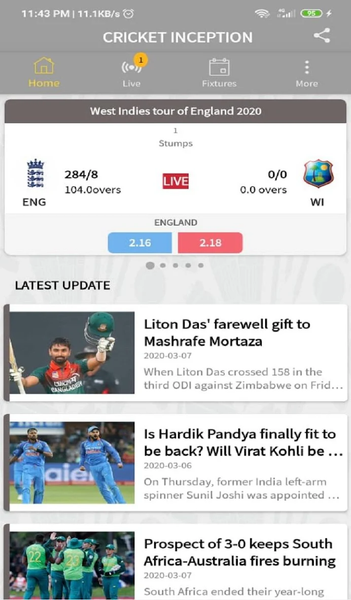 Live Line & Cricket Scores- Cr - عکس برنامه موبایلی اندروید