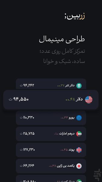 زربین | قیمت دلار و سکه و بیتکوین - عکس برنامه موبایلی اندروید