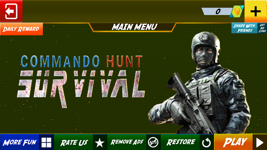 Army Commandos Battlefield Survival Hunt Shooter - Gameplay image of android game