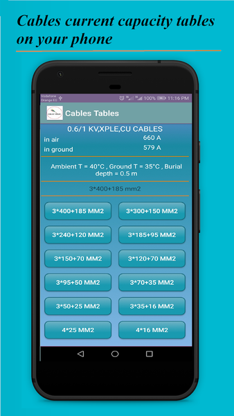 Electrical Cable Tables - عکس برنامه موبایلی اندروید