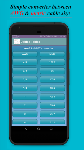 Electrical Cable Tables - عکس برنامه موبایلی اندروید