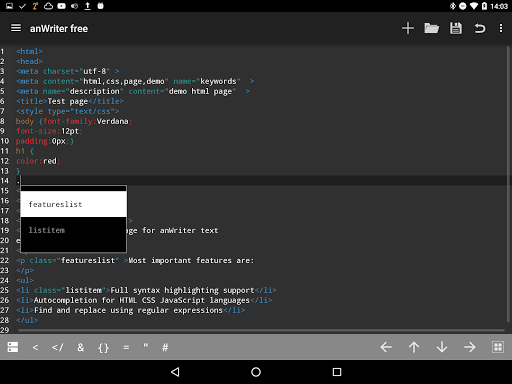 anWriter HTML editor - Image screenshot of android app