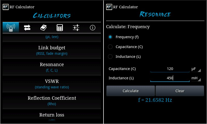 RF Calculator - Image screenshot of android app