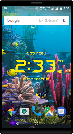 Aquarium live wallpaper with digital clock - عکس برنامه موبایلی اندروید
