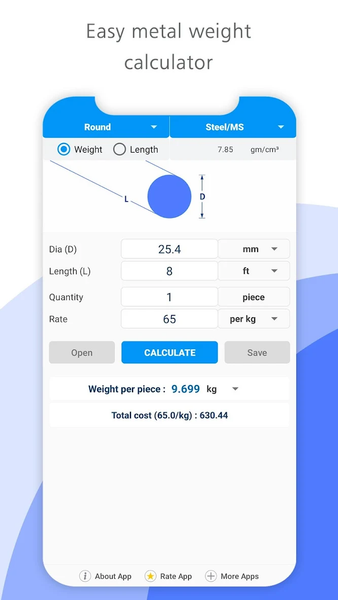 Quick Metal Weight Calculator - عکس برنامه موبایلی اندروید