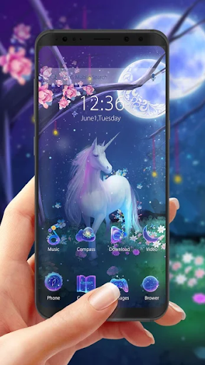 Fantasy Forest Unicorn Moonlight Theme - عکس برنامه موبایلی اندروید