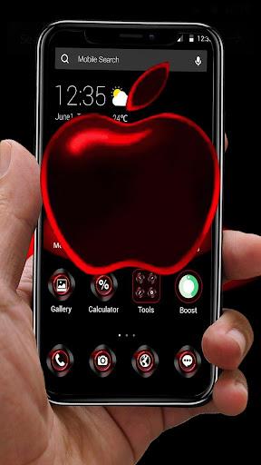 Red Neon Apple Dark APUS Launcher Theme - Image screenshot of android app
