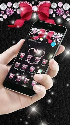 Pink Mickey Diamond Bowknot – APUS launcher theme - Image screenshot of android app