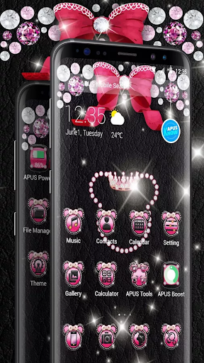 Pink Mickey Diamond Bowknot – APUS launcher theme - Image screenshot of android app