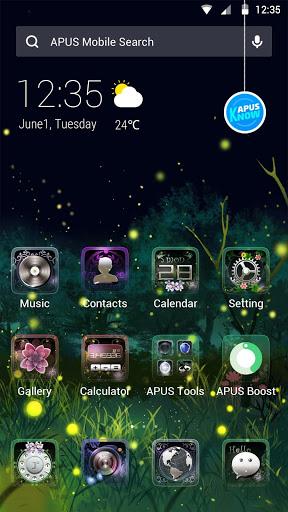 Green glitter firefly forest APUS stylish theme - Image screenshot of android app