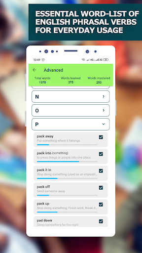 Learn English Phrasal Verbs. Vocabulary Builder - عکس برنامه موبایلی اندروید