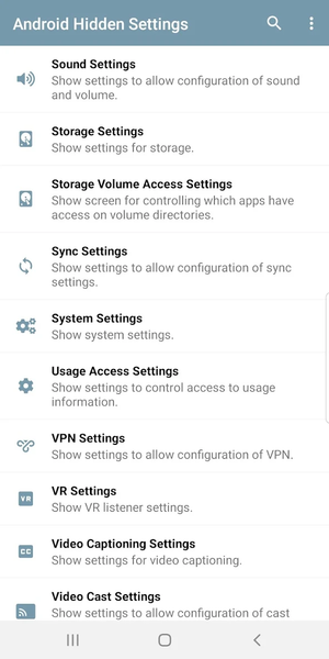 Android Hidden Settings - عکس برنامه موبایلی اندروید
